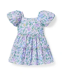 Janie and Jack Girls' Floral Puff Sleeve Dress - Little Kid, Big Kid