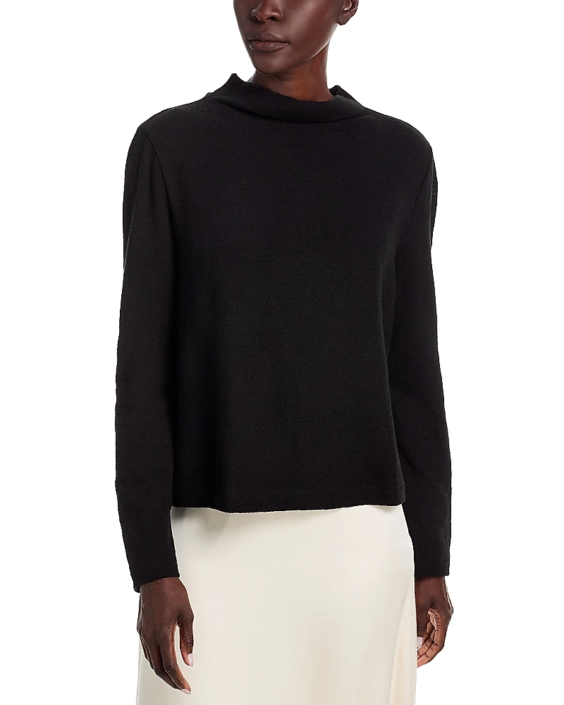 Eileen Fisher Cotton Jacquard Funnel Neck Sweater
