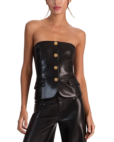 Alice and Olivia Madison Faux Leather Strapless Top