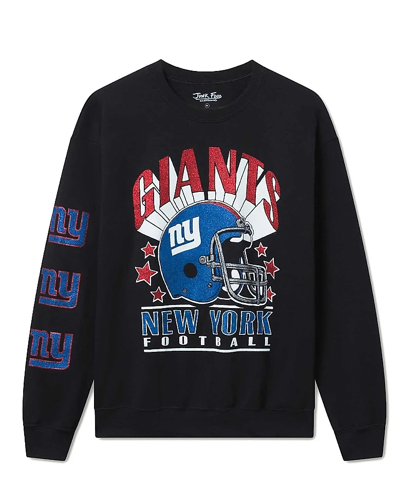 Junk Food Clothing Unisex Nfl New York Giants Glitter Helmet Flea Market Crew Fleece Sweatshirt