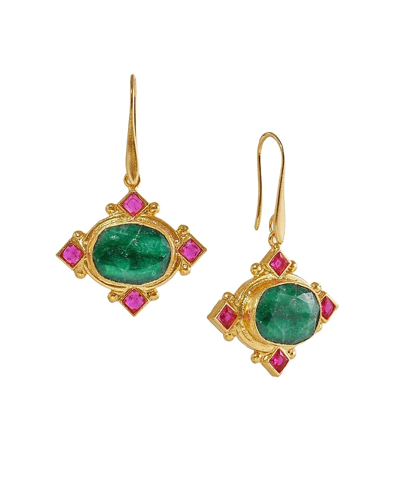Ottoman Hands Raina Emerald and Pink Crystal Drop Earrings