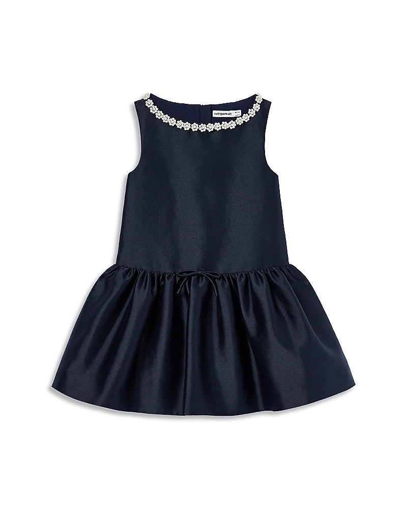 Self-Portrait Girls' Flower Scallop Taffeta Dress - Little Kid, Big Kid