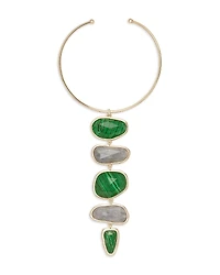 Ramy Brook Stone Charm Jewelry Green & Gray Stone Linear Statement Necklace, 15.7