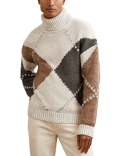 Reiss Kennedy Relaxed Fit Roll Neck Argyle Sweater