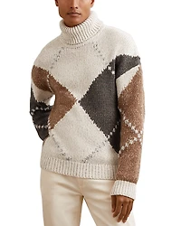 Reiss Kennedy Relaxed Fit Roll Neck Argyle Sweater