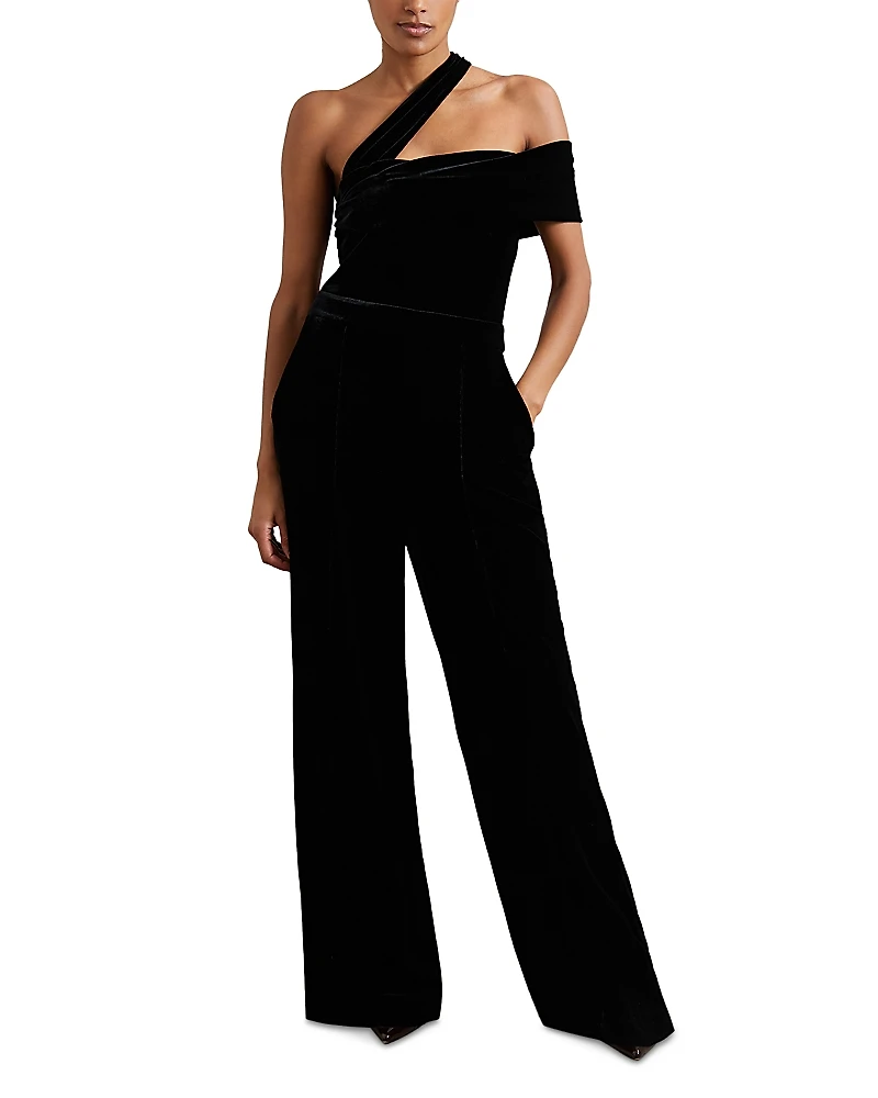 Reiss Petite Daria One Shoulder Velvet Jumpsuit