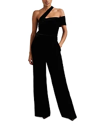 Reiss Petite Daria One Shoulder Velvet Jumpsuit