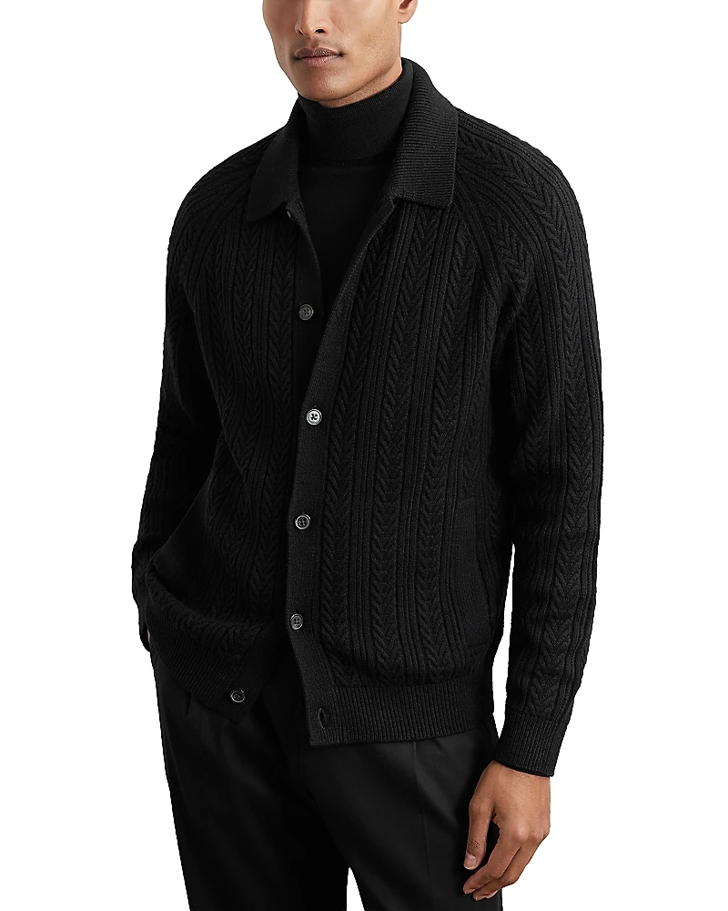 Reiss Martley Cable Knit Cardigan Sweater