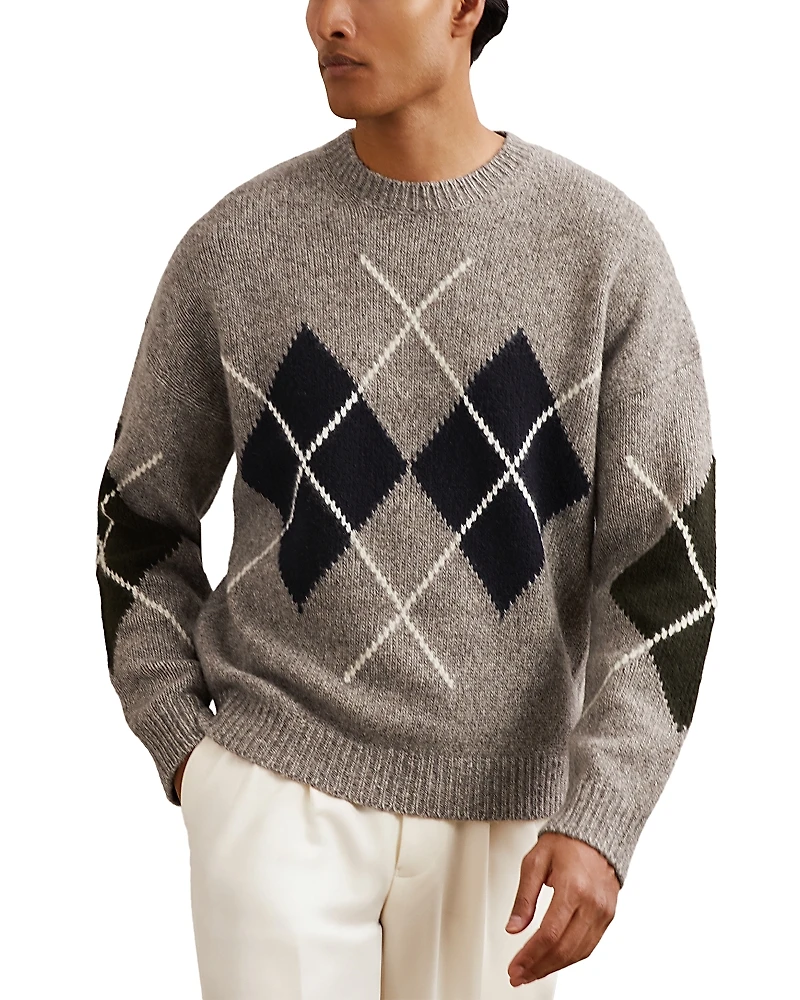 Reiss Cooke Relaxed Fit Crewneck Argyle Sweater