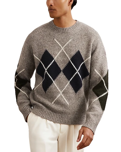 Reiss Cooke Relaxed Fit Crewneck Argyle Sweater