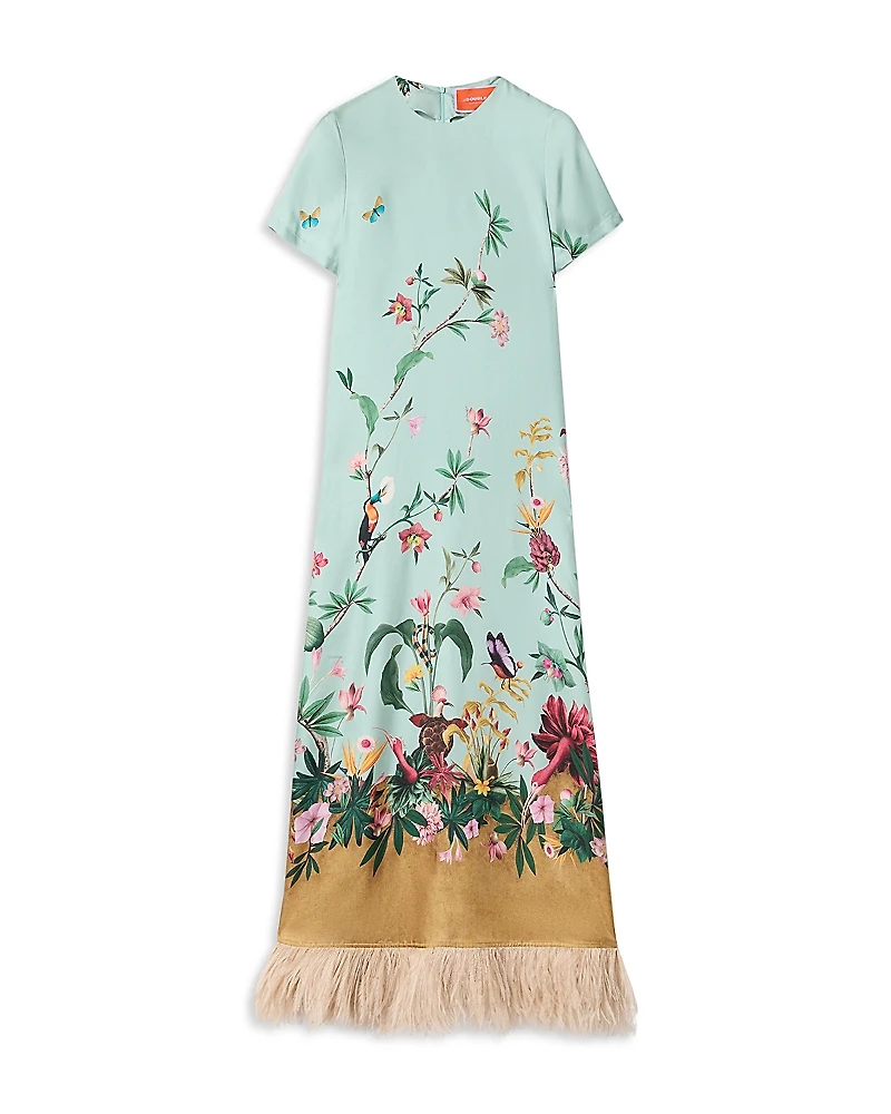 La DoubleJ Silk Feather Trim Dress