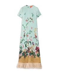 La DoubleJ Silk Feather Trim Dress