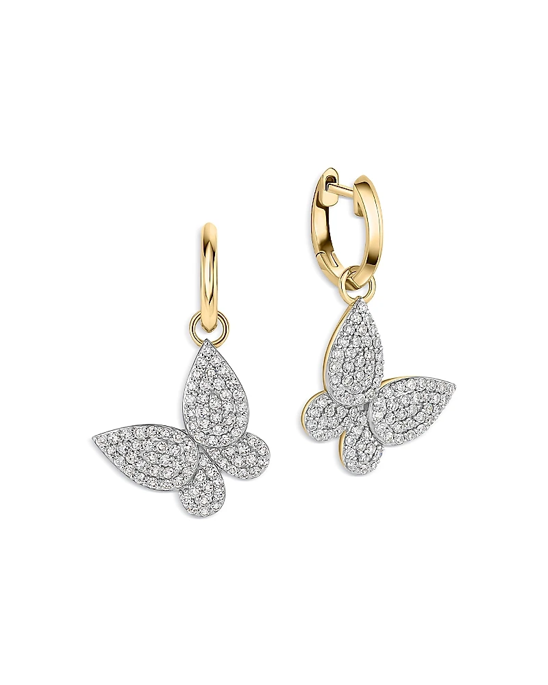 Phillips House 14K Yellow Gold Diamond Medium Butterfly Huggie Hoop Earrings, 0.92 tcw