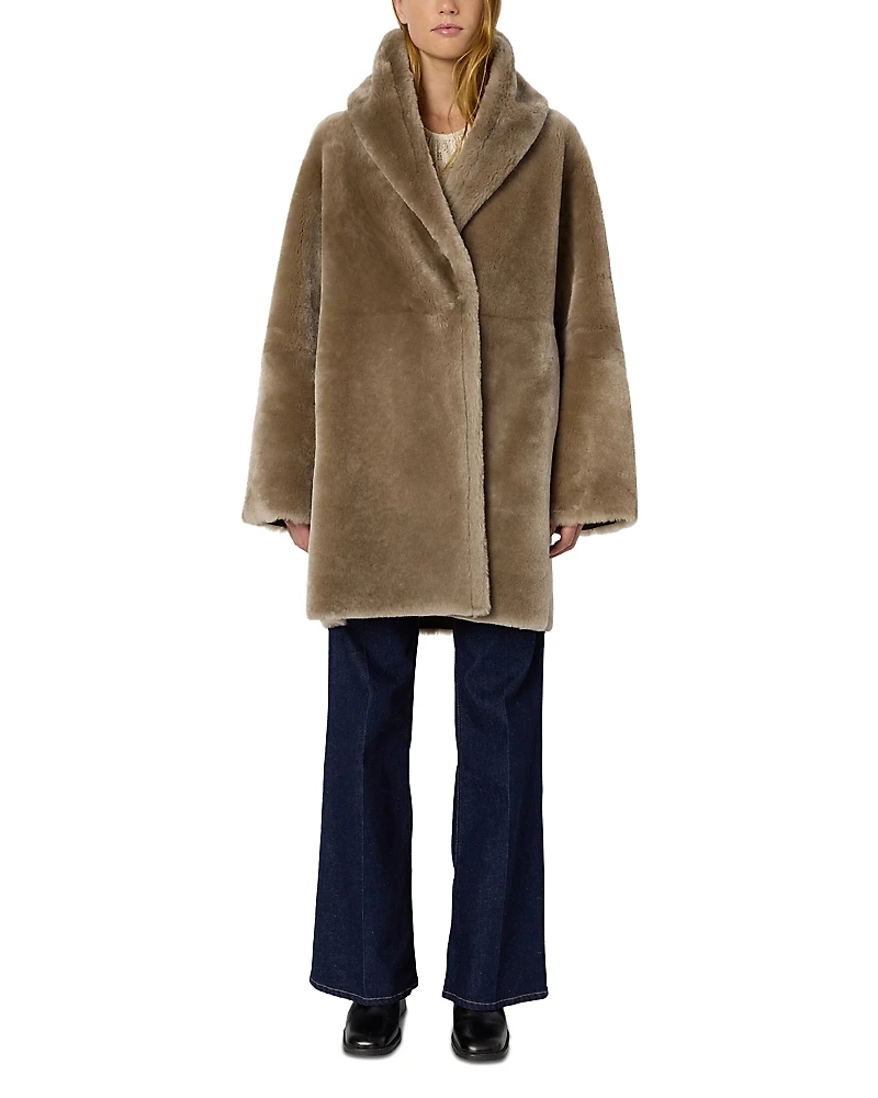 Gerard Darel Malia Shearling Shawl Collar Coat