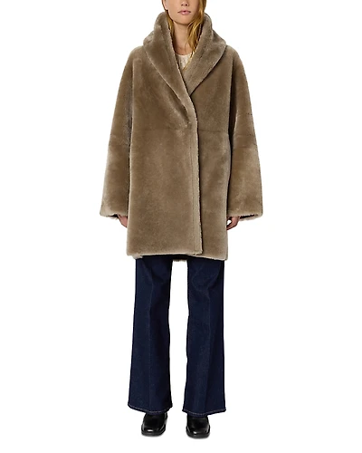 Gerard Darel Malia Shearling Shawl Collar Coat