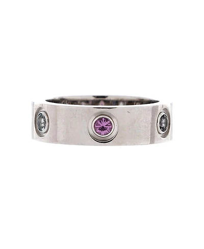 Pre-Owned Cartier Love 6 Stone Band Ring 18K White Gold with Aquamarine, Sapphire, Spinel and Amethyst