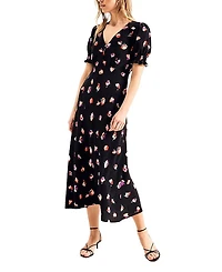 Ro & Zo Pansy Print Shirred Cuff Midi Dress