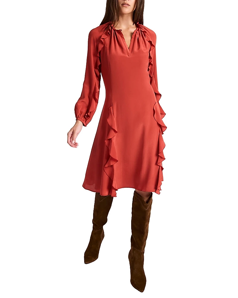 Santorelli Jayda Silk Long Sleeve Ruffle Dress