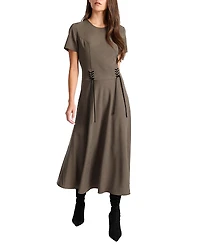 Santorelli Octavia Short Sleeve Dress with Leather Lacing Detail