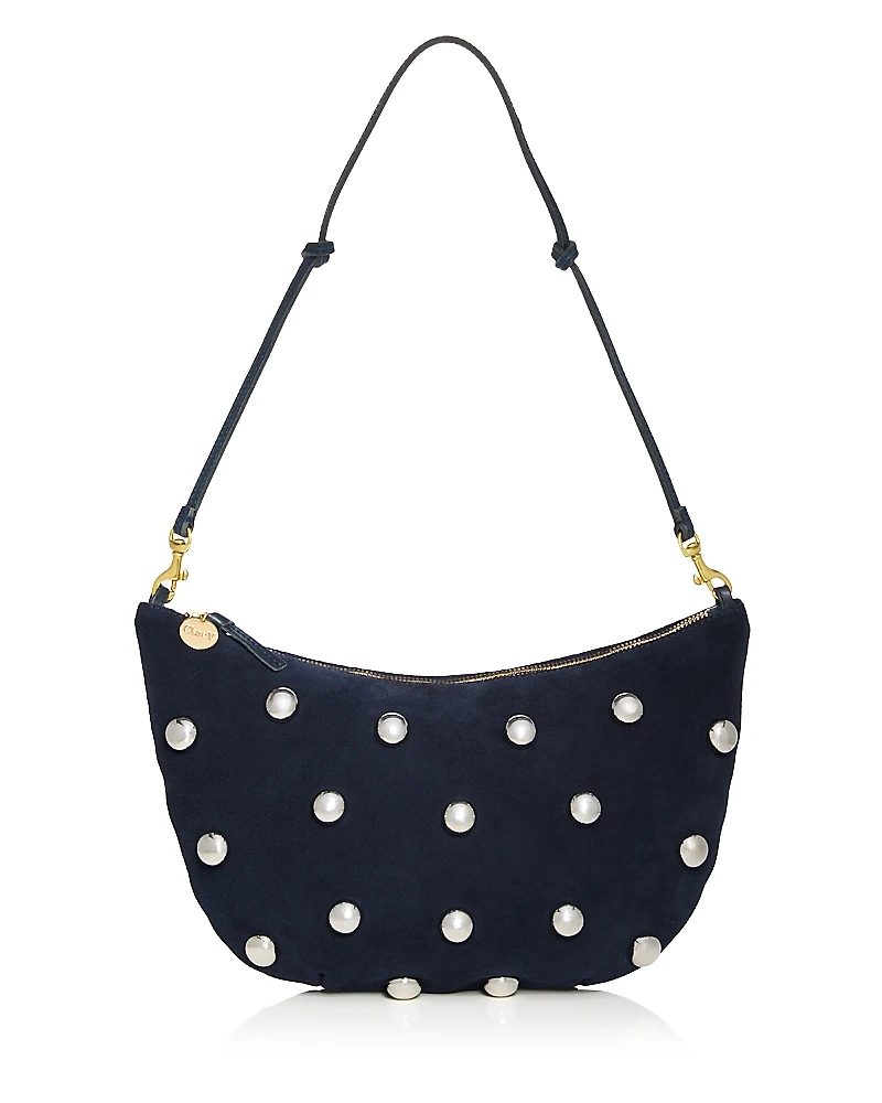 Clare V. Lune Small Studded Suede Shoulder Bag
