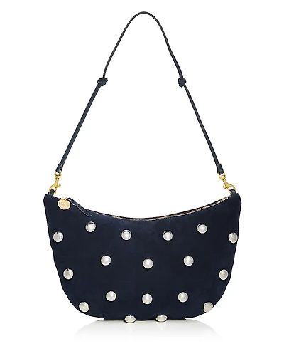 Clare V. Lune Small Studded Suede Shoulder Bag