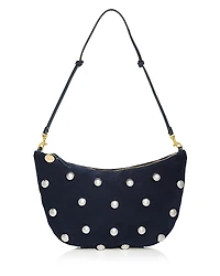 Clare V. Lune Small Studded Suede Shoulder Bag