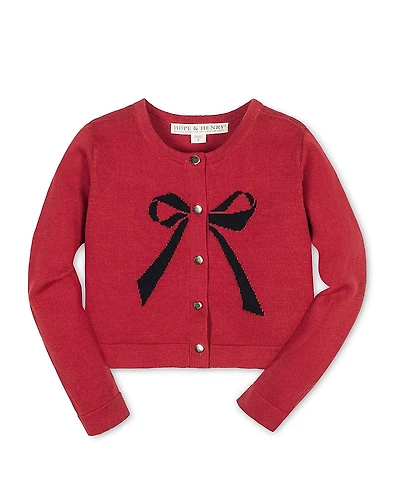 Hope & Henry Girls' Organic Bow Intarsia Sweater Cardigan - Little Kid, Big Kid