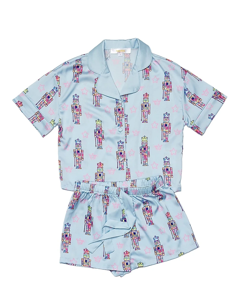 Sunshine Society Girls' Silky Graffiti Nutcracker Short Sleeve Shorts Set