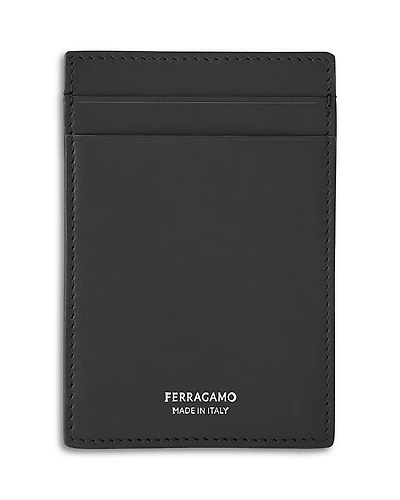 Ferragamo Calfskin Leather Money Clip Card Holder