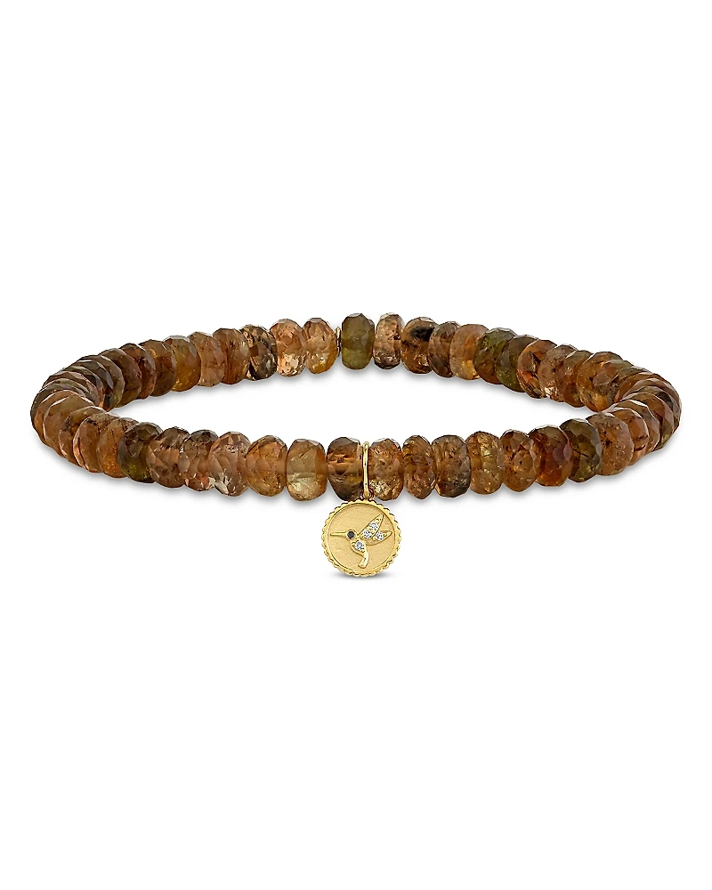 Sydney Evan 14K Yellow Gold Diamond & Andalusite Hummingbird Charm Beaded Bracelet