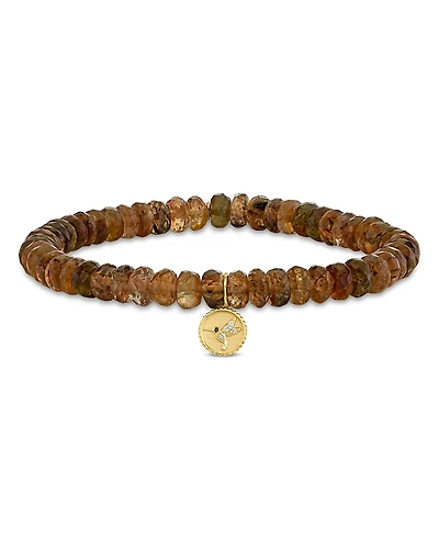 Sydney Evan 14K Yellow Gold Diamond & Andalusite Hummingbird Charm Beaded Bracelet