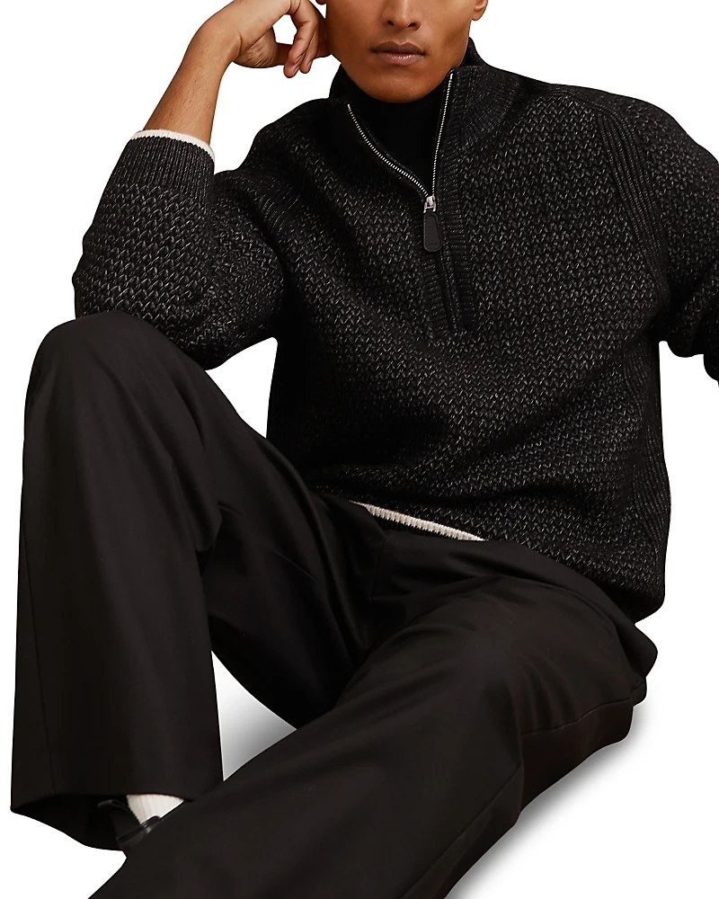 Reiss Stockdale Long Sleeved Half Zip Brushed Ribbed Sweater