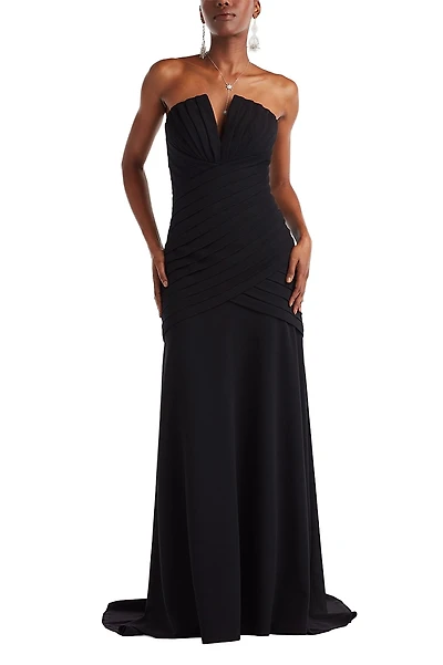 Tadashi Shoji Vionna Shutter-Pleated Crepe Gown