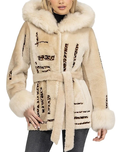 Gorski Reversible Shearling Parka Coat with Hood Trim & Cuffs Belt