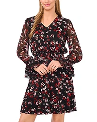 CeCe V Neck Balloon Sleeve Dress