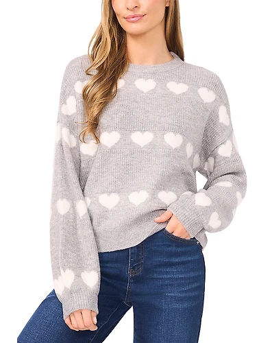 CeCe Heart Jacquard Crew Sweater