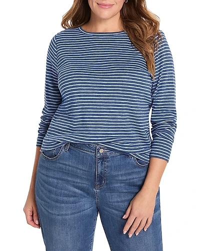 Nic+Zoe Plus Long Sleeve Striped Boat Tee