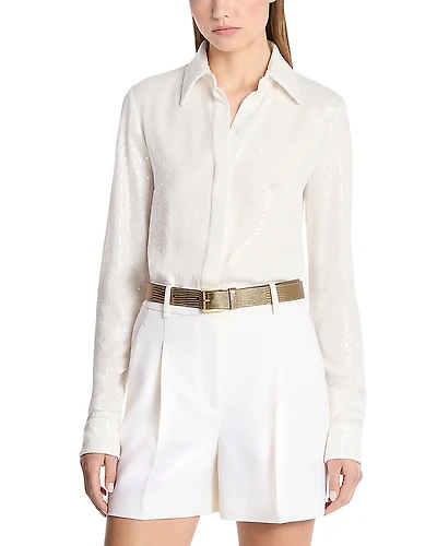 Michael Kors Collection Linear Sequin Hansen Silk Shirt