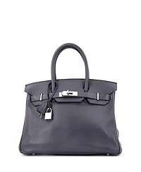 Pre-Owned HERMES Birkin 30 Handbag Grey Swift with Palladium Hardware