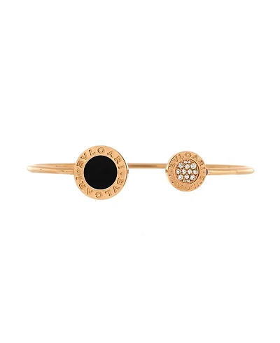 Pre-Owned Bvlgari Bvlgari Bvlgari Cuff Bracelet 18K Rose Gold with Onyx and Diamonds