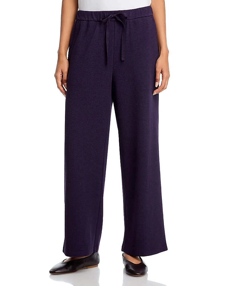 Eileen Fisher Waffle Double Knit Wide Ankle Pants with Drawstring