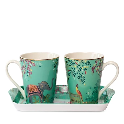 Portmeirion Sara Miller India Mug & Tray Set, Elephant's Oasis