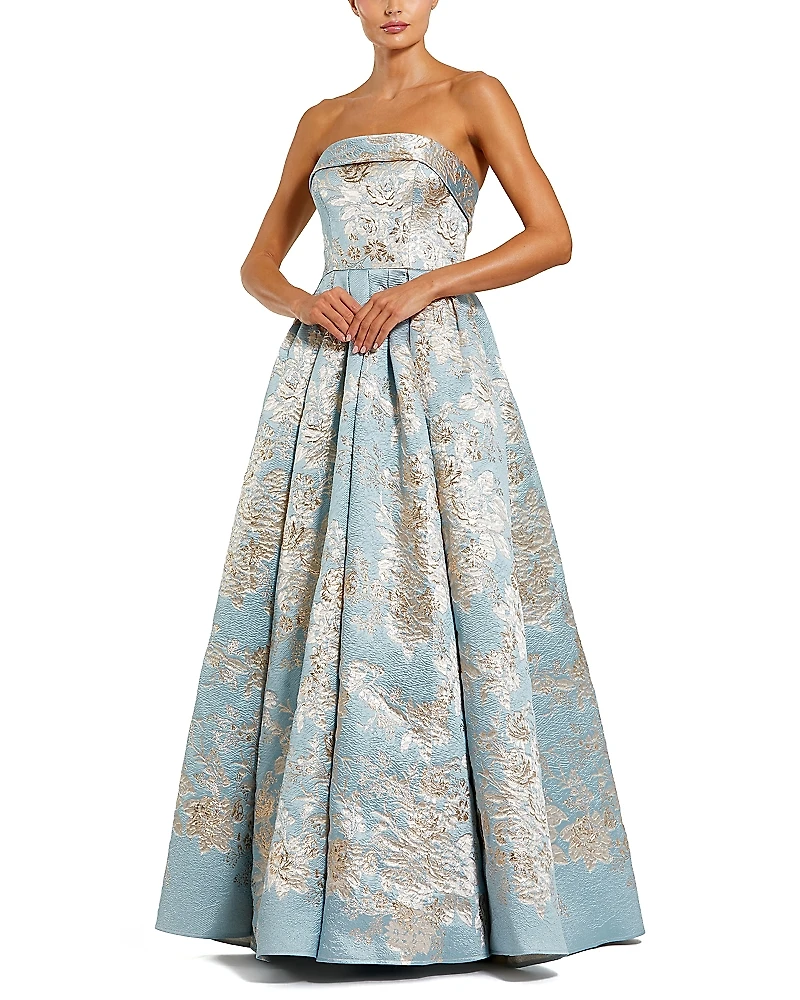 Mac Duggal Floral Brocade A Line Gown