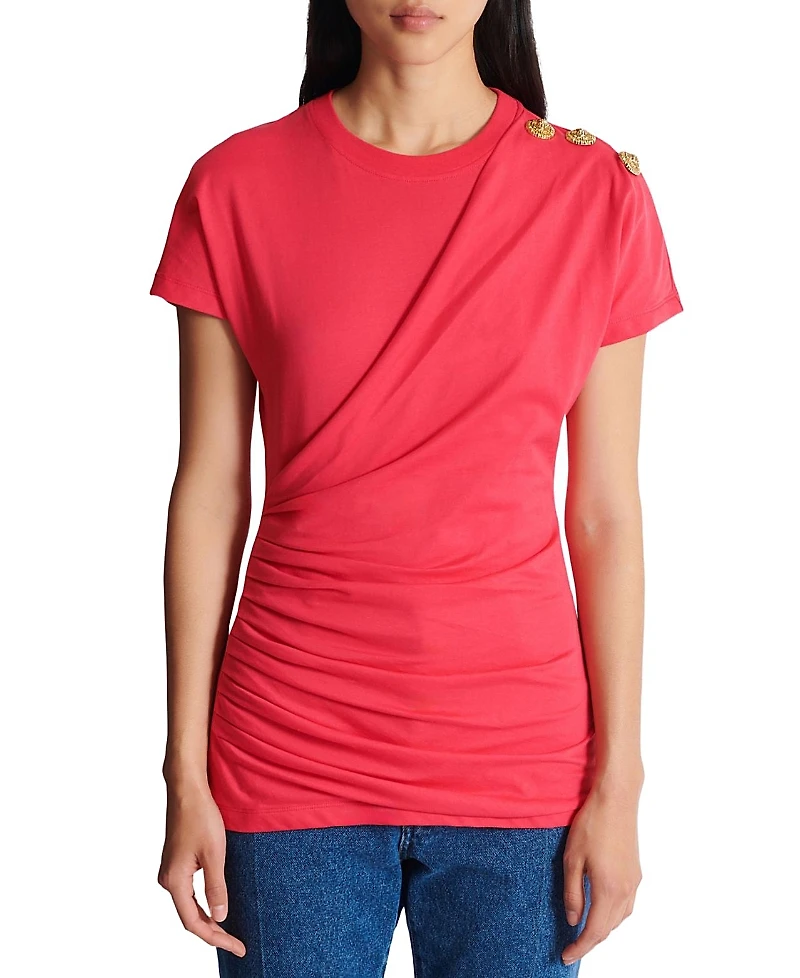 Balmain Draped T-Shirt with Buttons