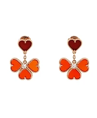 Pre-Owned Van Cleef & Arpels Sweet Alhambra Effeuillage Heart Earrings 18K Rose Gold with Carnelian and Diamonds