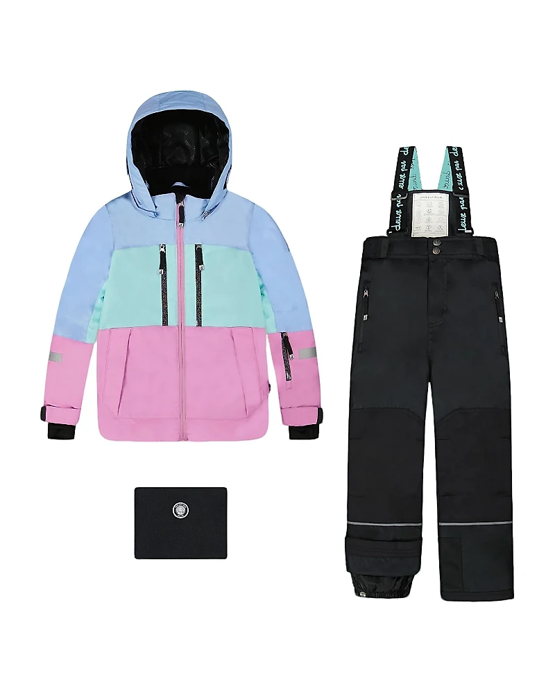 Deux par Girls' Two Piece Teknik Snowsuit with Colorblocked Jacket and Solid Pant - Big Kid