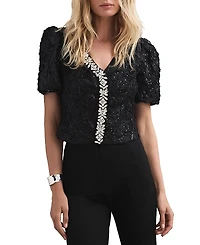 Mint Velvet Women's Embellished Puff Sleeve Sequin Top