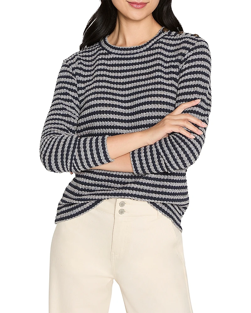 Nic+Zoe Texture Stripe Button Shoulder Top