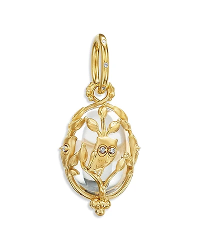 Temple St. Clair 18K Yellow Gold Fj Crystal & Diamond Small Owlet Amulet Pendant