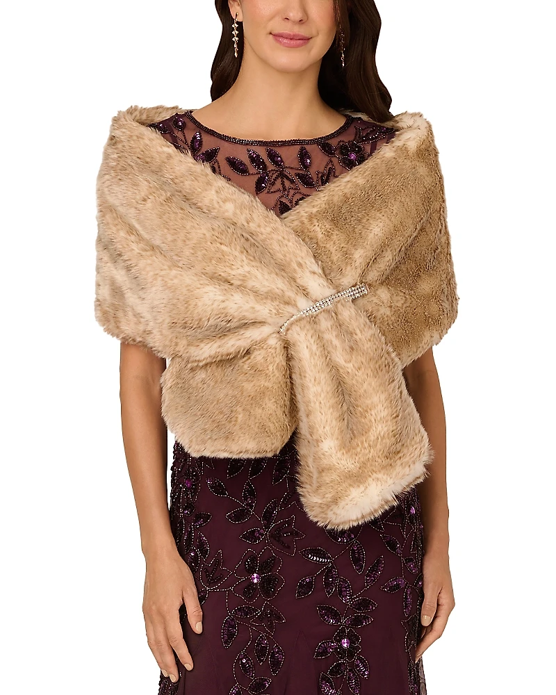 Adrianna Papell Embellished Faux Fur Wrap